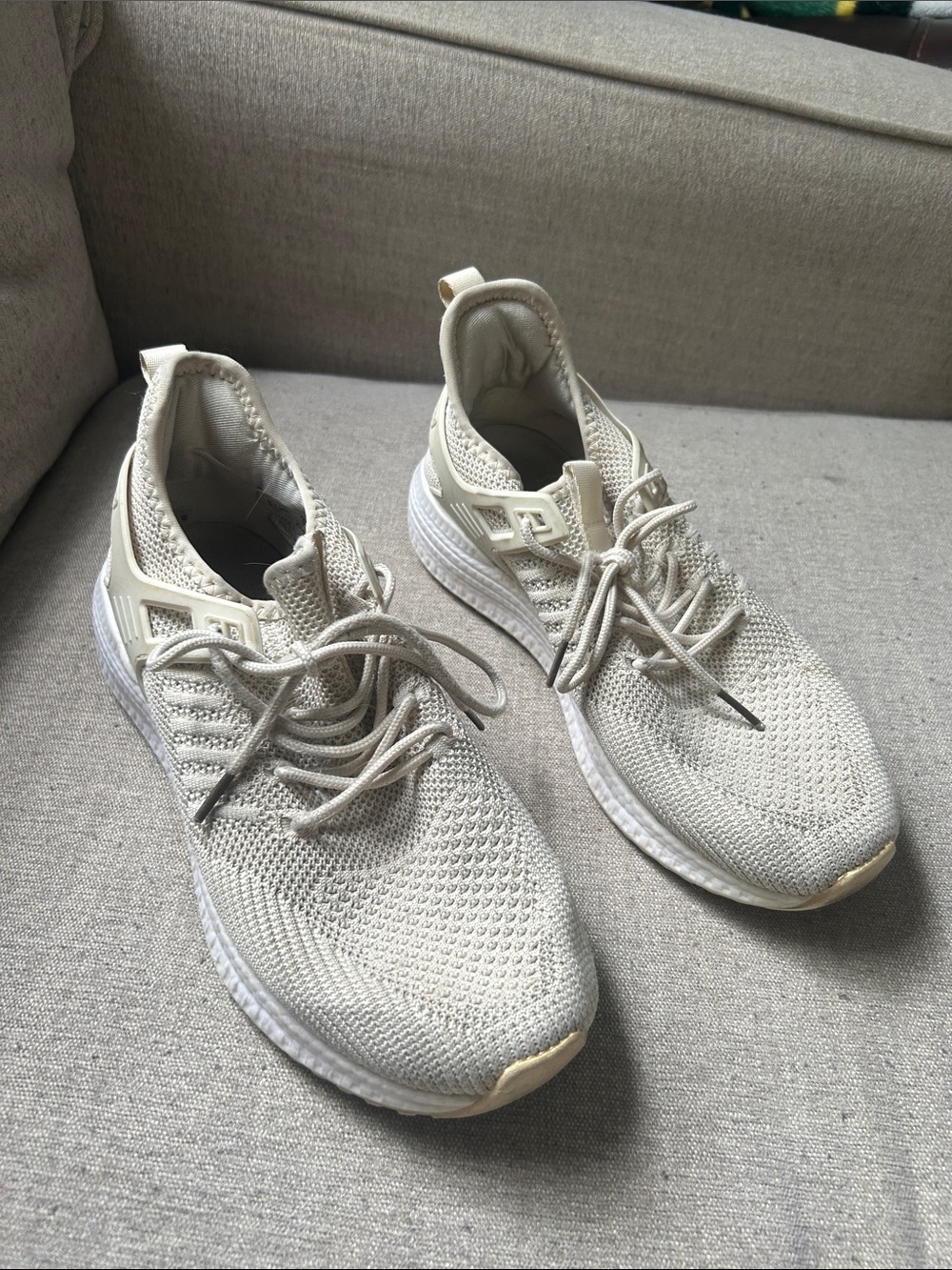 Amazon Women's Knit Lace-Up Athletic Sneakers in Light Beige